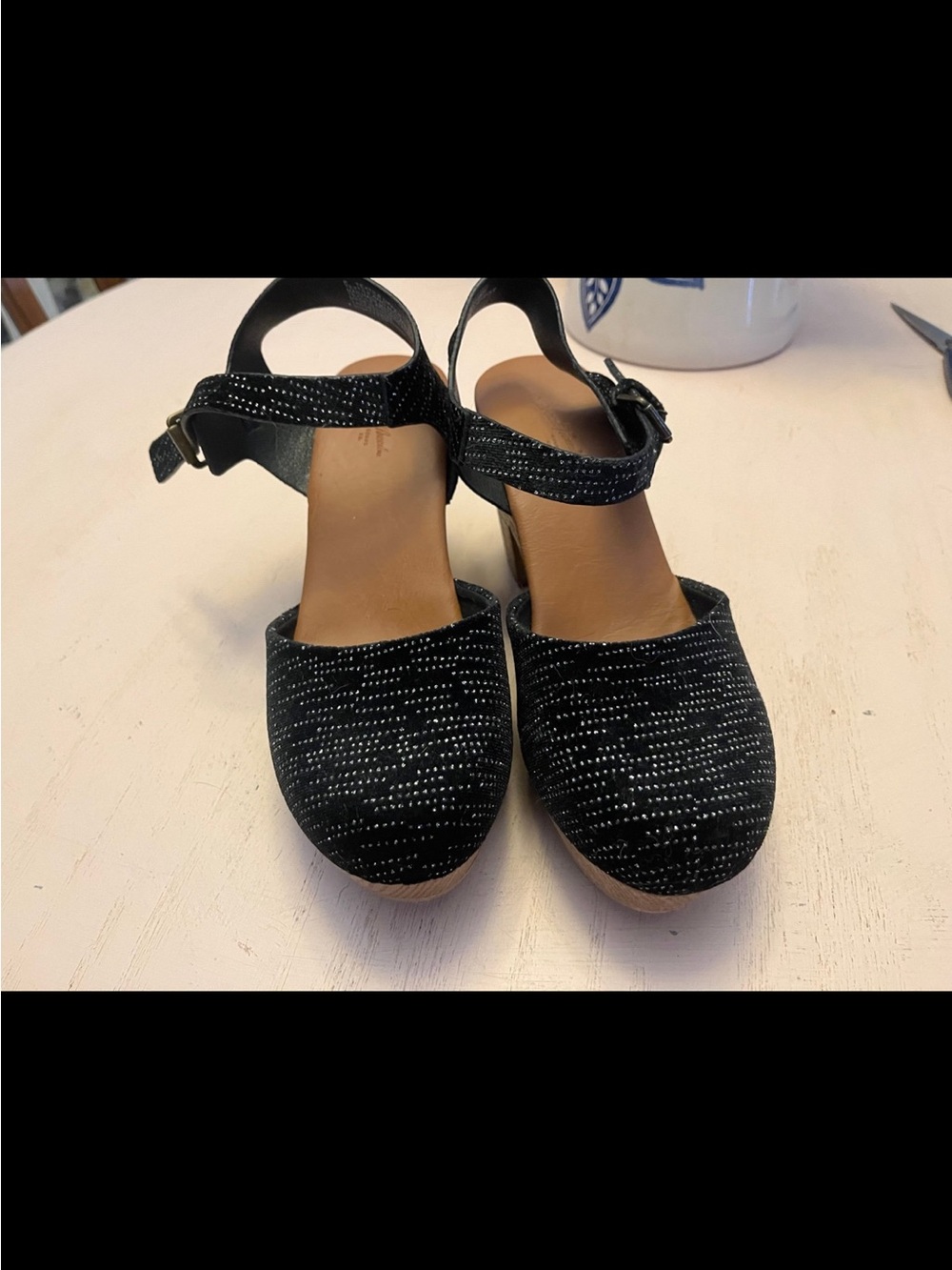 Universal Thread Black Sparkle Ankle Strap Clog Mules